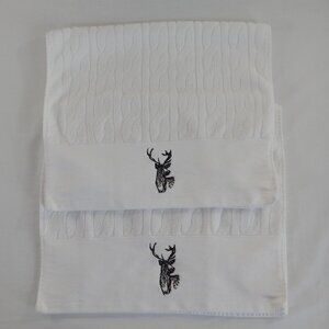 Distinctly Home White Cotton Hand Towel Set 2PC Embroidered Black Deer Buck Stag